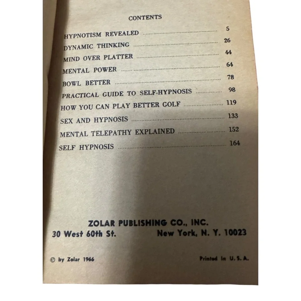 Vintage Zolar's Hypnosis Digest 1966 Paperback Self-Help Mind Control Astrology